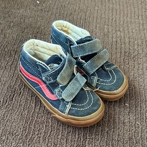 Vans Kids Navy High-Top Sneakers with Red Stripe and Gum Sole